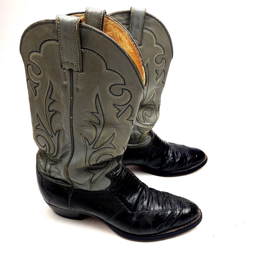 Justin Patchwork Cowboy Boots Exotic Teju Lizard Reptile Men’s 9 D Western